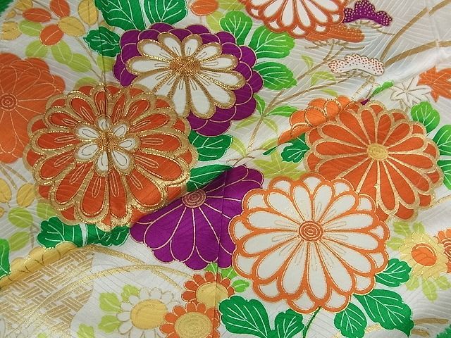 平和屋-こころ店◆豪華振袖 駒刺繍 絞り 枝花文 金彩 着丈cm 裄丈cm 正絹 逸品 mop147の画像6