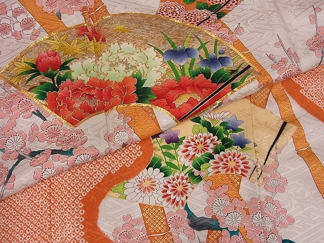 平和屋-こころ店◆豪華振袖 駒刺繡 絞り 地紙花文 金彩 着丈160cm 裄丈65cm 正絹 逸品 mop202の画像5