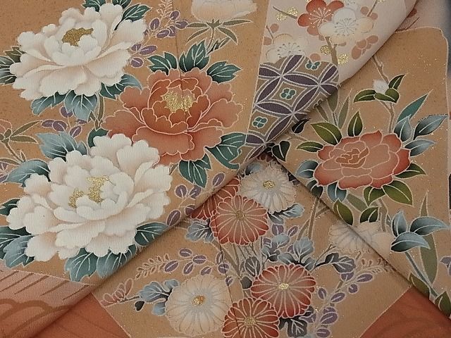 平和屋-こころ店◆豪華黒留袖　色紙草花文　暈し染め　金彩　着丈163cm　裄丈66cm　正絹　逸品　mop352_画像1