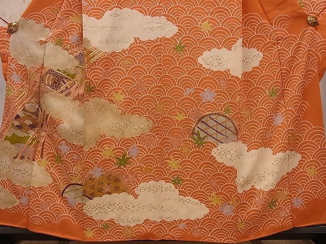 平和屋-こころ店◆豪華振袖 駒刺繍 渡橋 槌車 金彩 着丈155.5cm 裄丈62.5cm 正絹 逸品 mop1412の画像3