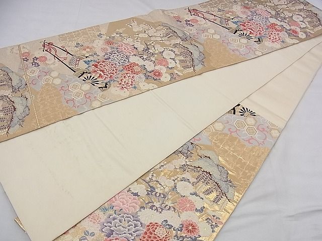 平和屋野田店■六通柄袋帯　唐織　花車文　金糸　逸品　n-bg0712_画像3