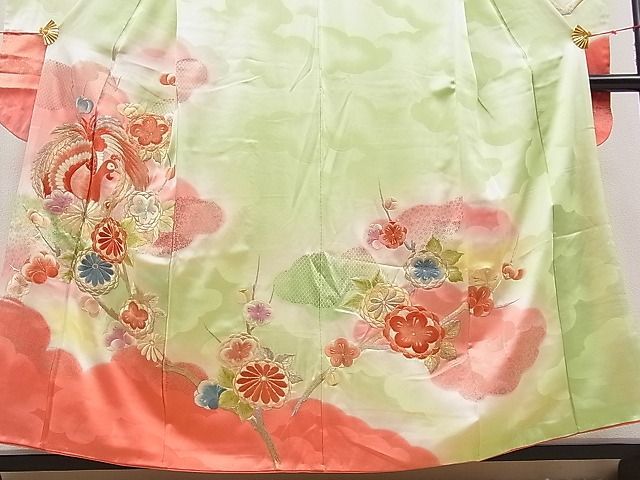 平和屋野田店■豪華振袖　駒刺繍　鳳凰花文　暈し染め　金彩　逸品　n-hv3479_画像4