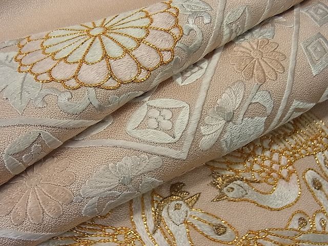 平和屋1□極上 スワトウ刺繍 総刺繍 袋帯 向かい鳥花文 金糸 平和屋1□極上 スワトウ刺繍 総刺繍 袋帯 向かい鳥花文 金糸