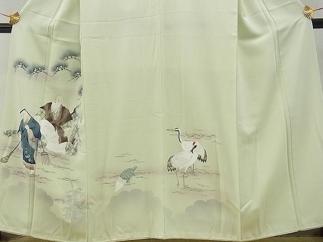 平和屋野田店■訪問着　手描き　高砂　蓑亀　鶴　暈し染め　逸品　n-gh5014_画像3