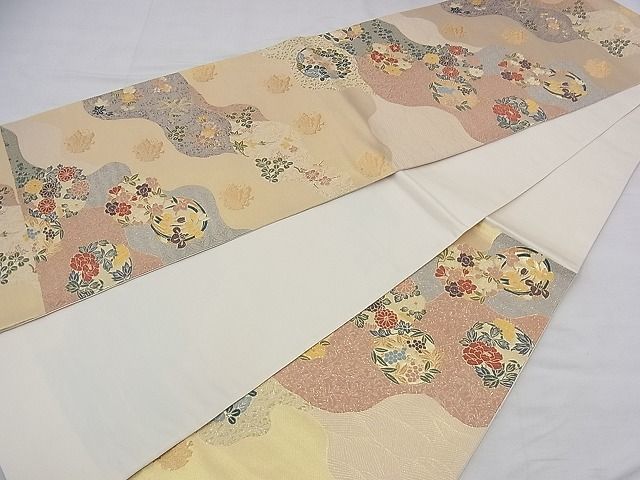 平和屋野田店■六通柄袋帯　唐織　道長花丸文　金糸　逸品　n-bg0762_画像3