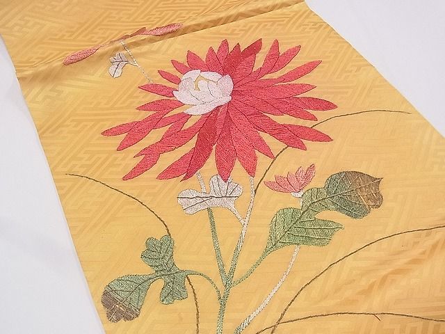 平和屋1■九寸開き名古屋帯　総刺繍　枝花文　金糸　逸品　1fb0989_画像2