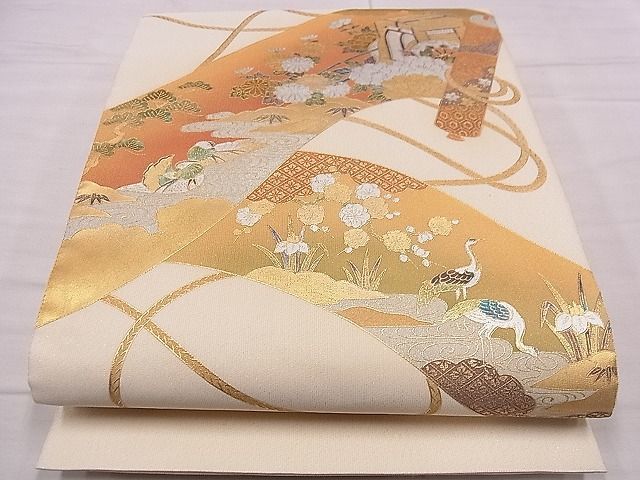 平和屋1■太鼓柄袋帯 御所車花鳥絵巻 金銀彩 逸品 未使用 vp8680の画像1