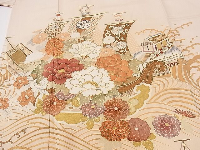 平和屋1■極上　創業460年・千總　色留袖　駒刺繍　船　草花文　金彩　高島屋扱い　逸品　未使用　1hy0382_画像3