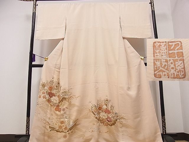 平和屋1■極上　創業460年・千總　色留袖　駒刺繍　船　草花文　金彩　高島屋扱い　逸品　未使用　1hy0382_画像1