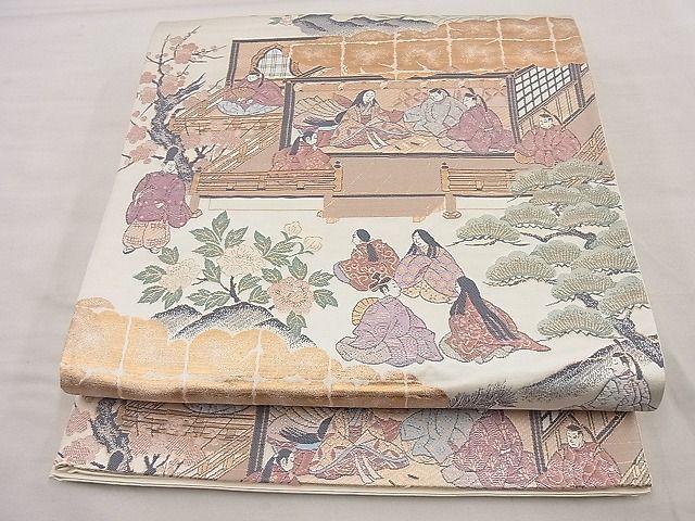 平和屋野田店■六通柄袋帯　唐織　源氏花見之宴　金糸　逸品　n-te0891_画像1