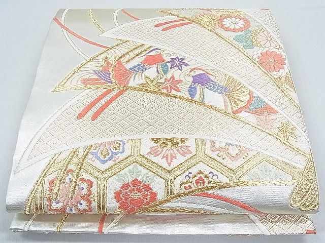 平和屋1■六通柄袋帯　唐織　束ね熨斗吉祥文　金銀糸　逸品　ap5095_画像1