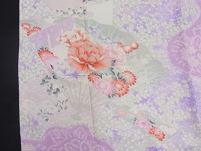 平和屋野田店■豪華振袖 絞り 刺繍 扇面菊牡丹花文 逸品 n-mz8480の画像4