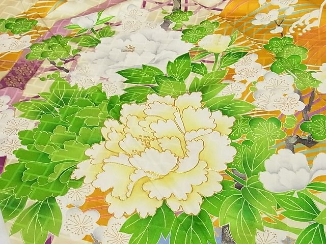 平和屋-こころ店■豪華振袖　駒刺繍　籬花文　牡丹　梅　金彩　着丈167.5cm　裄丈65.5cm　正絹　逸品　未使用　sa4857_画像4