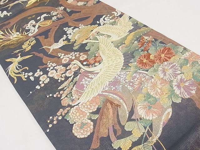 平和屋1■両方向　両面　全通柄袋帯　唐織　羽衣天女像説　浄瑠璃絵巻　金糸　逸品　rv8600_画像4