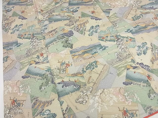 平和屋2■上質な小紋　色紙重ね人物風景文　逸品　du3595_画像1