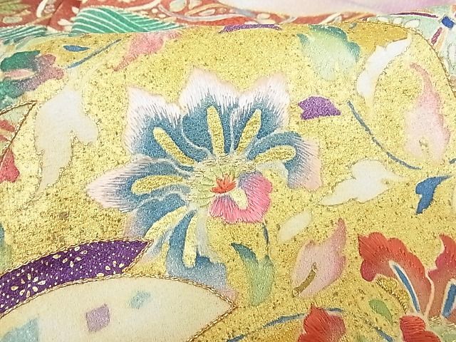 平和屋-こころ店■豪華振袖　駒刺繍　更紗花文　金銀彩　着丈163cm　裄丈66cm　正絹　逸品　1B-np1583_画像5