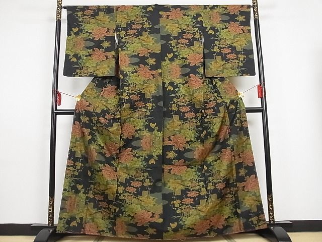 平和屋-こころ店■本場大島紬 7マルキ 枝花風景文 着丈162cm 裄丈65.5cm 正絹 逸品 A-br7356の画像1