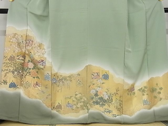 平和屋-こころ店■豪華色留袖　寿光織　人物花文　暈し染め　着丈165cm　裄丈65cm　正絹　逸品　A-ja5500_画像3