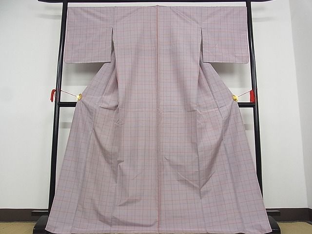 平和屋-こころ店■本場縞大島紬 格子 ロング丈 着丈173cm 裄丈67.5cm 正絹 逸品 1B-wt1440の画像1