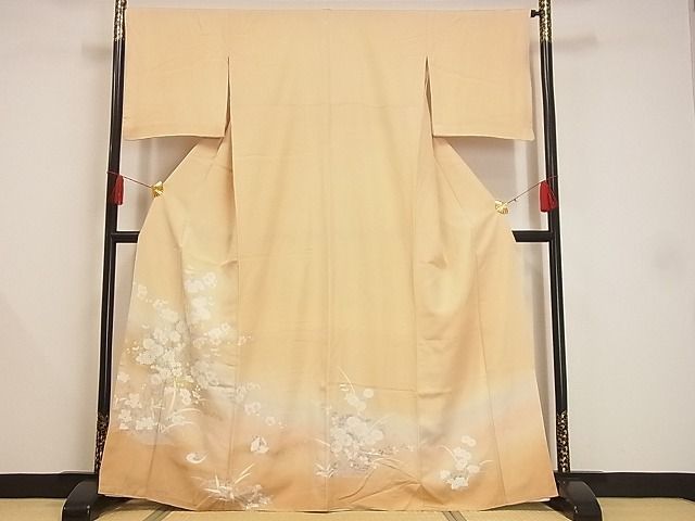 平和屋-こころ店■豪華色留袖 友禅 花蝶文 金銀彩 着丈164cm 裄丈65cm 正絹 逸品 A-ck7427の画像1