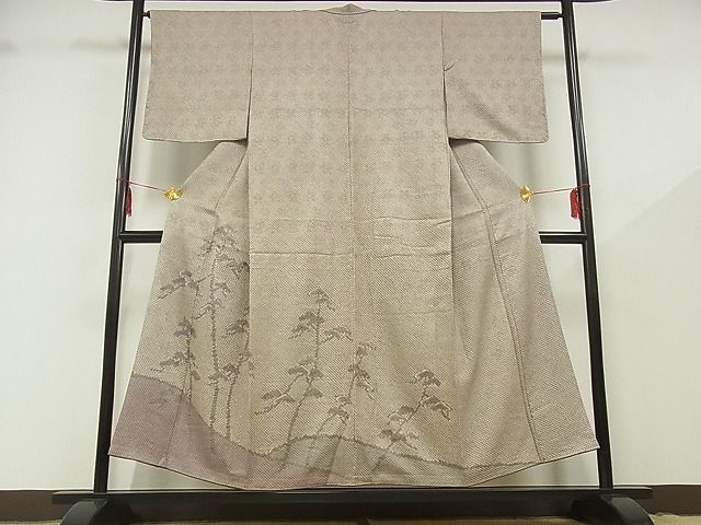 平和屋-こころ店■訪問着　総絞り　刺繍　松　着丈150cm　裄丈64cm　正絹　逸品　未使用　B-zg8313_画像1