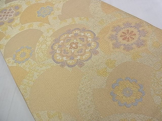 平和屋2■六通柄袋帯 みやこ綴れ 花青海波 金通し地 逸品 ud3382の画像3