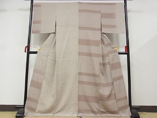 平和屋-こころ店■訪問着　作家物　紬地　片身替り　横段文　着丈169.5cm　裄丈67.5cm　正絹　逸品　1B-wt1348_画像2