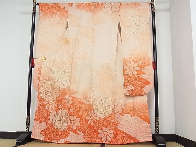 平和屋-こころ店■豪華振袖 駒刺繍 総絞り 草花文 暈し染め やまと誂製 着丈158cm 裄丈66cm 正絹 逸品 A-cs7085の画像1