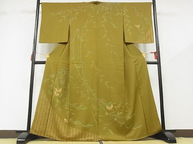 平和屋-こころ店■訪問着 刺繍 花蝶文 着丈162.5cm 裄丈66.5cm 正絹 逸品 B-zg8230の画像1