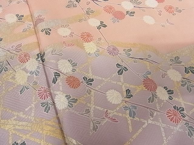 平和屋-こころ店■訪問着　籬枝花文　暈し染め　金銀彩　着丈164.5cm　裄丈66.5cm　正絹　逸品　A-br7394_画像4