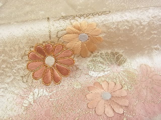 平和屋2■訪問着　駒刺繍　絞り　雲取り草花文　金彩　逸品　rt3269_画像5