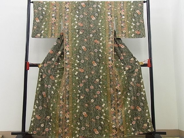 平和屋野田店■上質な小紋 草花間道 金彩 逸品 n-cw0859の画像1