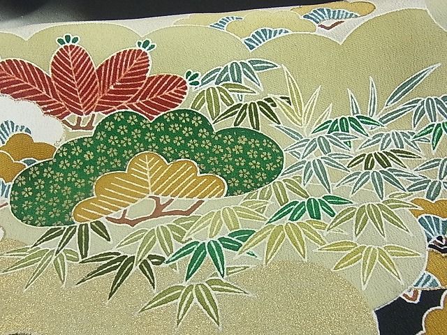 平和屋川間店■豪華黒留袖　駒刺繍　風景笹竹松文　暈し染め　金彩　逸品　sf0636_画像7