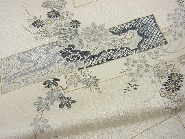 平和屋川間店■上質な小紋　雲取り草花文　金彩　逸品　n-gh2244_画像5