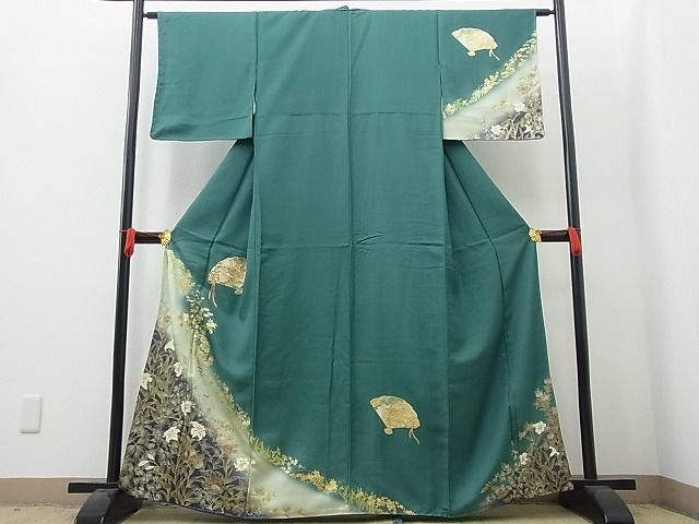 平和屋川間店■訪問着　檜扇草花文　暈し染め　本金箔　逸品　未使用　n-wb1459_画像1