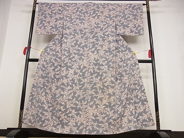 平和屋川間店■上質な小紋　草花文　銀彩　着丈156cm　裄丈65cm　正絹　逸品　未使用　A-bw3690_画像1