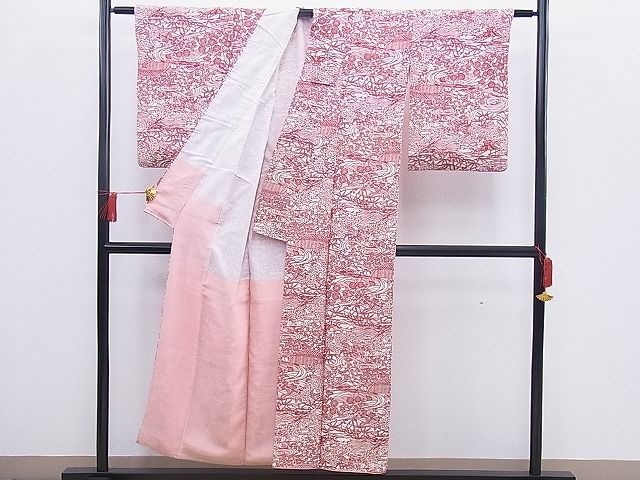 平和屋川間店■上質な小紋　型染め　流水籬花文　逸品　n-sx1038_画像3