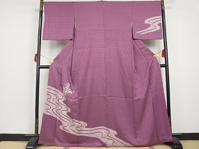 平和屋川間店■訪問着 絞り 刺繍 流水花籠文 着丈165cm 裄丈68.5cm 正絹 逸品 A-br3906の画像1