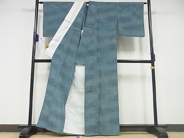 平和屋川間店■上質な紬　単衣　霞文　縞　着丈160cm　裄丈66cm　正絹　逸品　B-zg4140_画像2