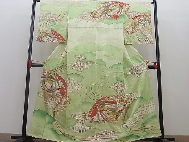 平和屋川間店■訪問着　駒刺繍　鳳凰檜扇花文　金彩　逸品　n-mz5039_画像1