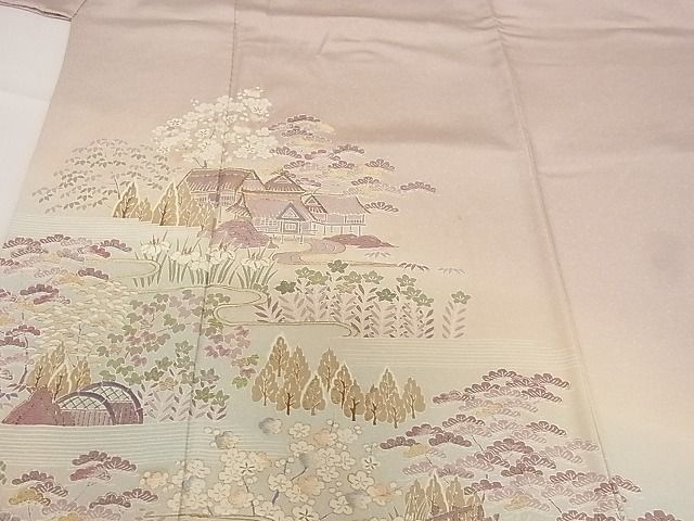 平和屋川間店■訪問着　刺繍　風景松文　暈し染め　金糸　着丈162.5cm　裄丈65cm　正絹　逸品　A-wj3786_画像4