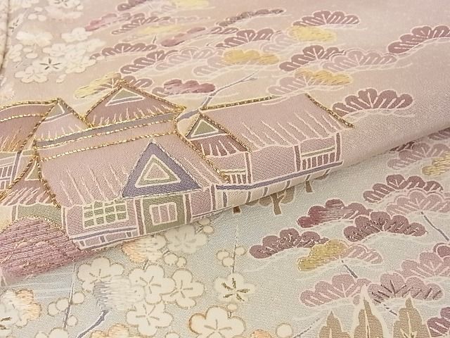 平和屋川間店■訪問着　刺繍　風景松文　暈し染め　金糸　着丈162.5cm　裄丈65cm　正絹　逸品　A-wj3786_画像5