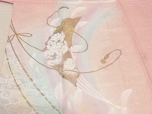 平和屋川間店■訪問着　結び紐扇面花文　暈し染め　金彩　着丈154.5cm　裄丈64cm　正絹　逸品　A-wj4535_画像4