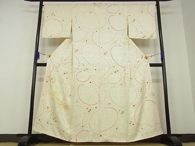 平和屋川間店■上質な小紋　絞り　幾何学文様　着丈160cm　裄丈65.5cm　正絹　逸品　B-ag3268_画像1