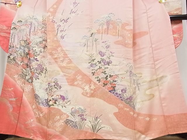 平和屋川間店■豪華振袖 御所車花文 金銀彩 着丈160cm 裄丈64.5cm 正絹 逸品 B-sa4000の画像3