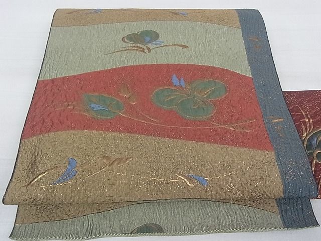 平和屋川間店■九寸名古屋帯　枝花文　金糸　逸品　ud0922_画像1