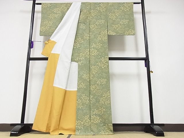 平和屋川間店■小紋　花唐草文　着丈163.5cm　裄丈64cm　洗える着物　B-sa4305_画像3