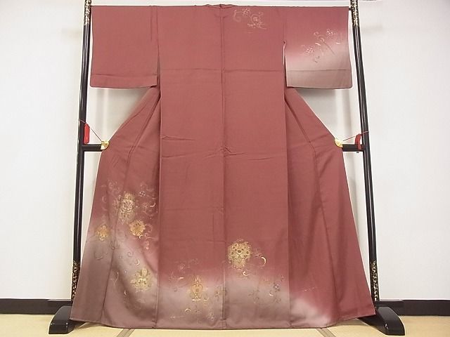 平和屋川間店■訪問着　花唐草文　暈し染め　金彩　着丈166.5cm　裄丈67.5cm　正絹　逸品　A-ta5403_画像1