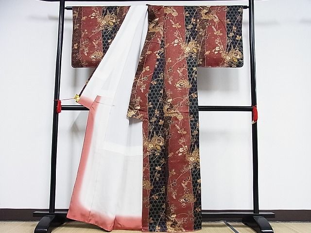 平和屋川間店■上質な小紋 地紙草花文 金彩 着丈162cm 裄丈66cm 正絹 逸品 未使用 B-np9606の画像3