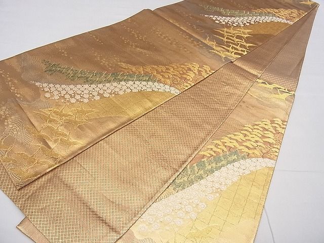 平和屋野田店■佐賀錦　六通柄袋帯　飛鶴梅松文　金糸　逸品　n-qw0810_画像3